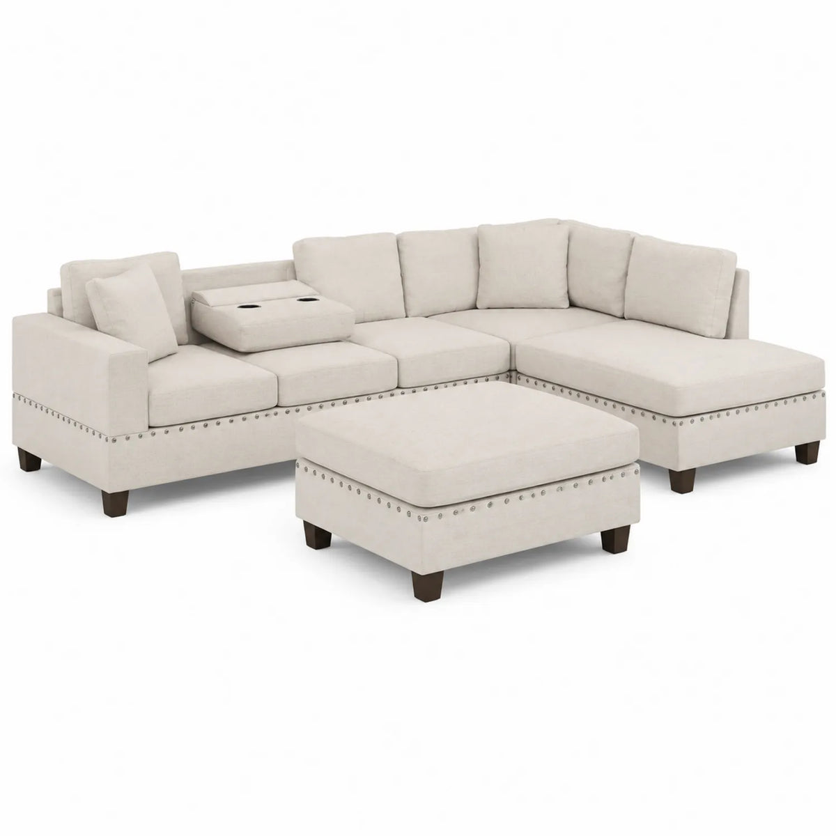 Ecksofa Set mit Ottomane Leinen Holz