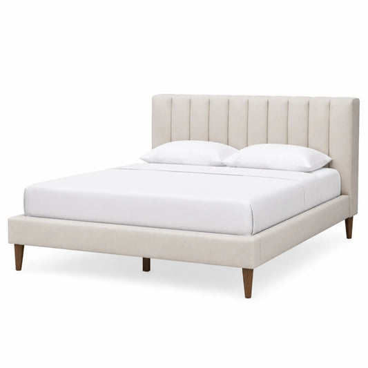 Polsterbett aus Polyester-Samt mit Kopfteil Beige 200x160 cm