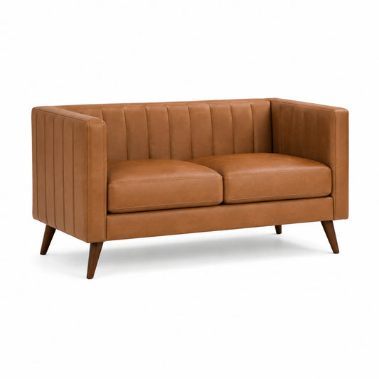 2-Sitzer Sofa aus Leder in Braun mit Holzbeinen 150cm