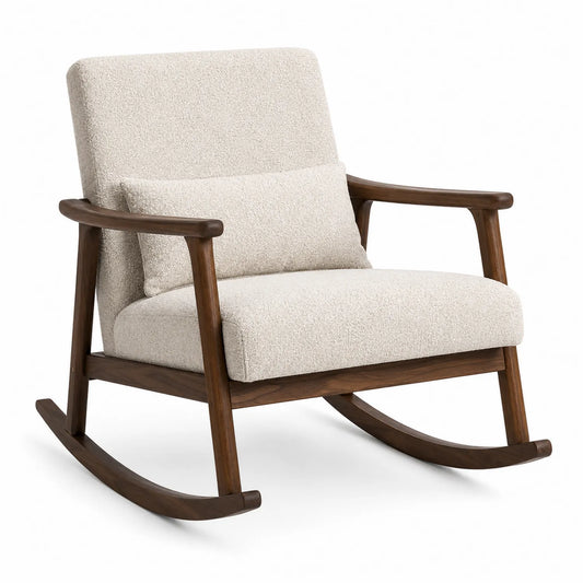 Schaukelstuhl Walnussholz Wollmischgewebe Beige