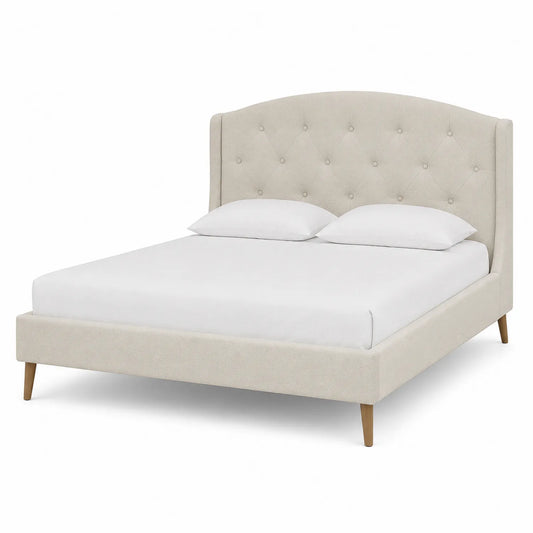 Polsterbett Stoff Beige 160x200 cm mit Kopfteil
