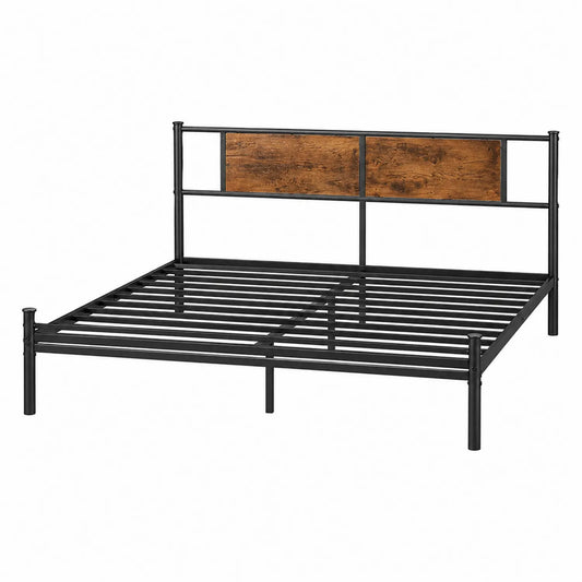Metallbett mit Holz-Kopfteil Schwarz und Braun 200x160 cm