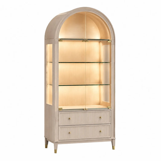 Holzvitrine mit gehärteten Glasregalen und LED-Beleuchtung, 102cm x 45cm x 210cm