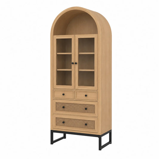 Eichenschrank mit Glastüren und Metallrahmen, 200cm