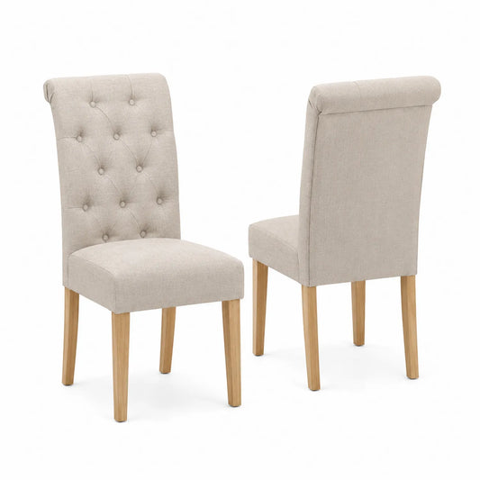 Esszimmerstuhl Set aus Stoff Beige mit Holzbeinen 2 Stück