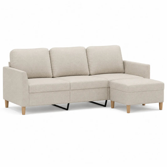 Ecksofa mit Ottomane aus Polyesterstoff und Holz in Beige