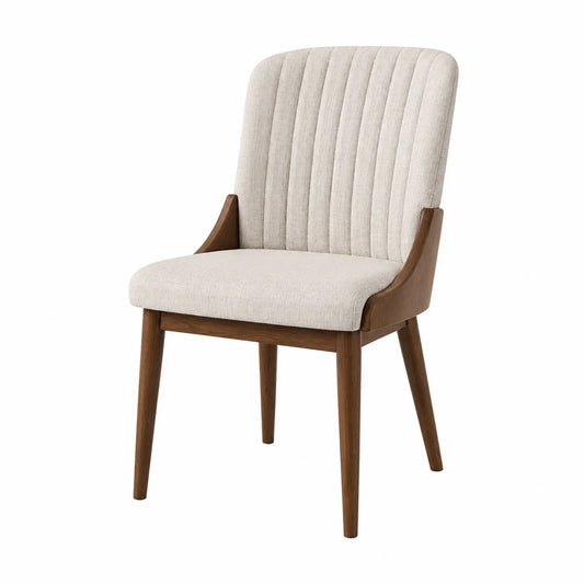 Leinen Esszimmerstuhl mit Walnussholzrahmen Beige 85x52x56 cm