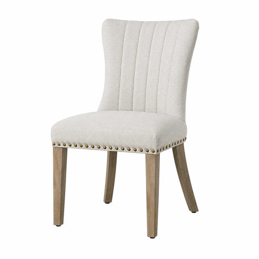 Esszimmerstuhl aus Stoff Beige mit Holzbeinen